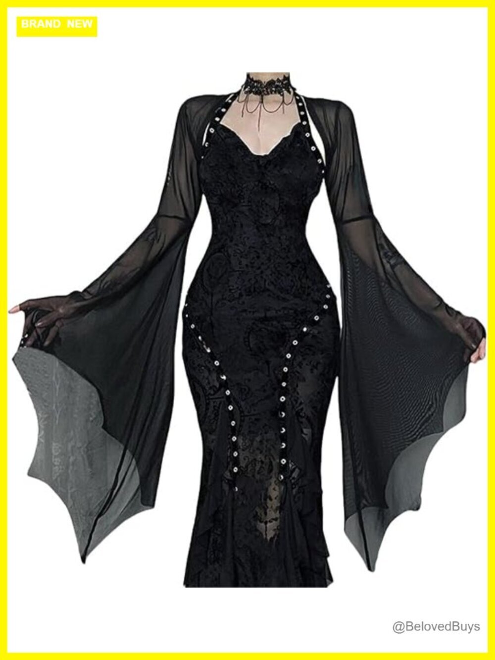 Sheer Mesh Crop Shrug Top - Bat Bell Long Sleeve Gothic Vampire See Through